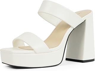 Platform Heels for Women Square Open Toe Chunky Heel Two Strap Sandals