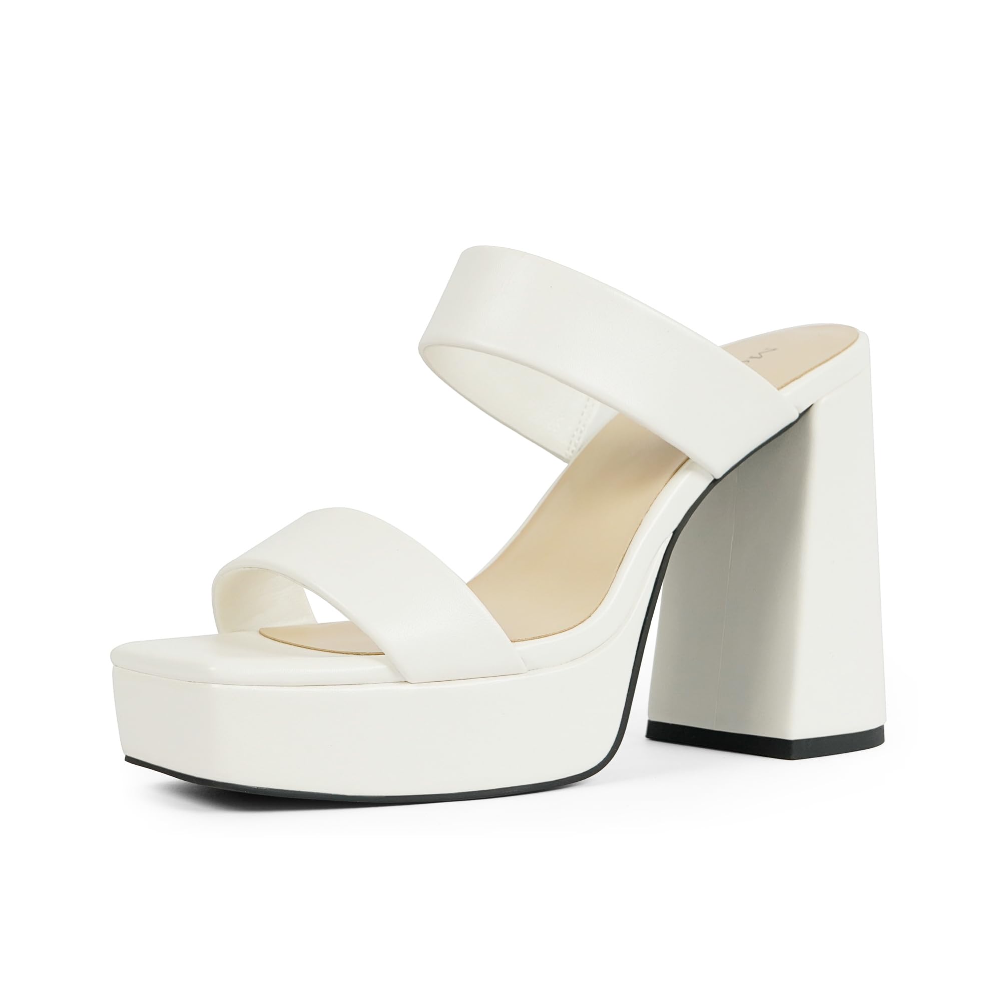 Platform Heels for Women Square Open Toe Chunky Heel Two Strap Sandals