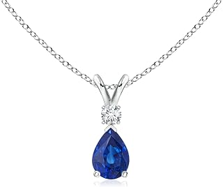 AngaraV-Bale Natural Blue Sapphire Teardrop Necklace With Diamond in Silver
