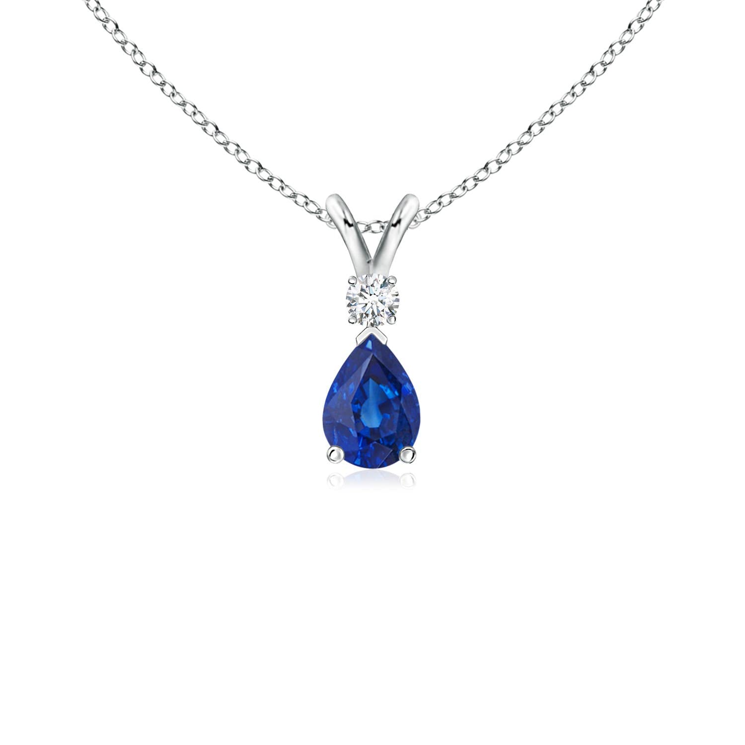 AngaraV-Bale Natural Blue Sapphire Teardrop Necklace With Diamond in Silver