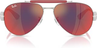 Ray-Ban Rb3762m Scuderia Ferrari Collection, Gafas Unisex Adulto, Plateado/Gris Oscuro, Espejo, Azul/Rojo, 58 mm