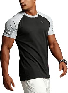 Men's Cotton Short Sleeve Raglan Crew Neck Gym Workout Athletic Tee