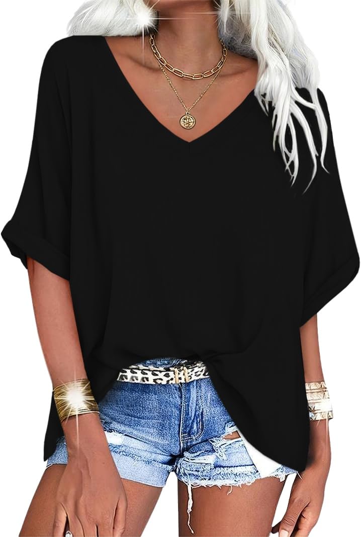 UNCLECAT womens oversized v neck t shirts for women,summer short sleeve shirts f