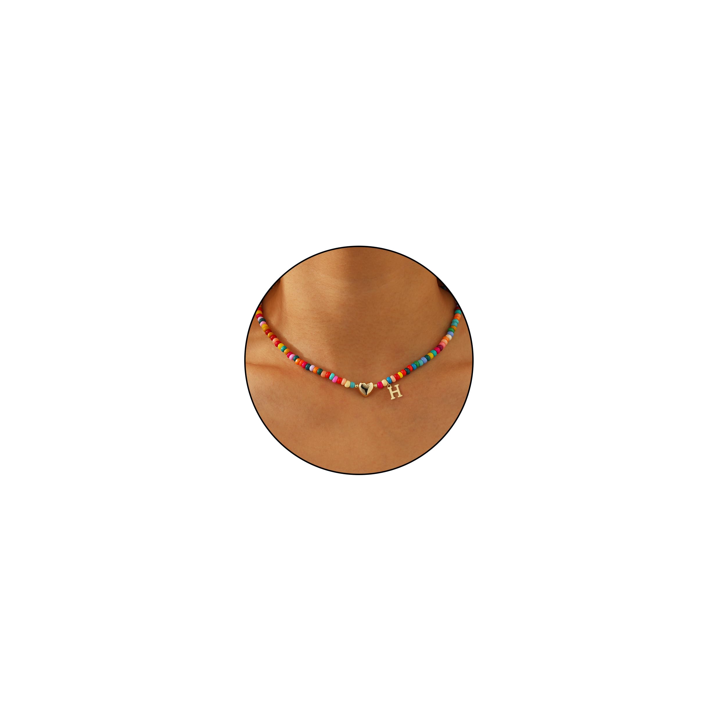 Colourful Pearl Necklace for Women Girls Initial Necklaces Colourful Beads Charm