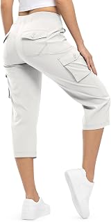 TBMPOY Donne Cargo Capris Escursionismo Pantaloni leggeri Quick Dry Casual Viaggio All'aperto Sciolto Cropped Cotone 6 Tasche, bianco sporco, XL