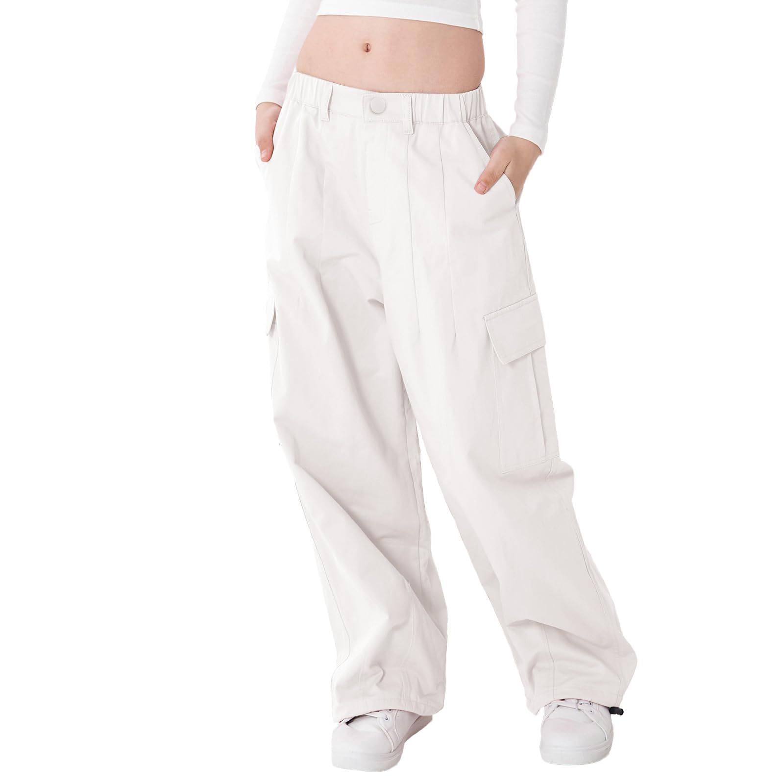 Rolanko Girls Wide Leg Cargo Pants Streetwear Kids Trousers With Pockets Fashion