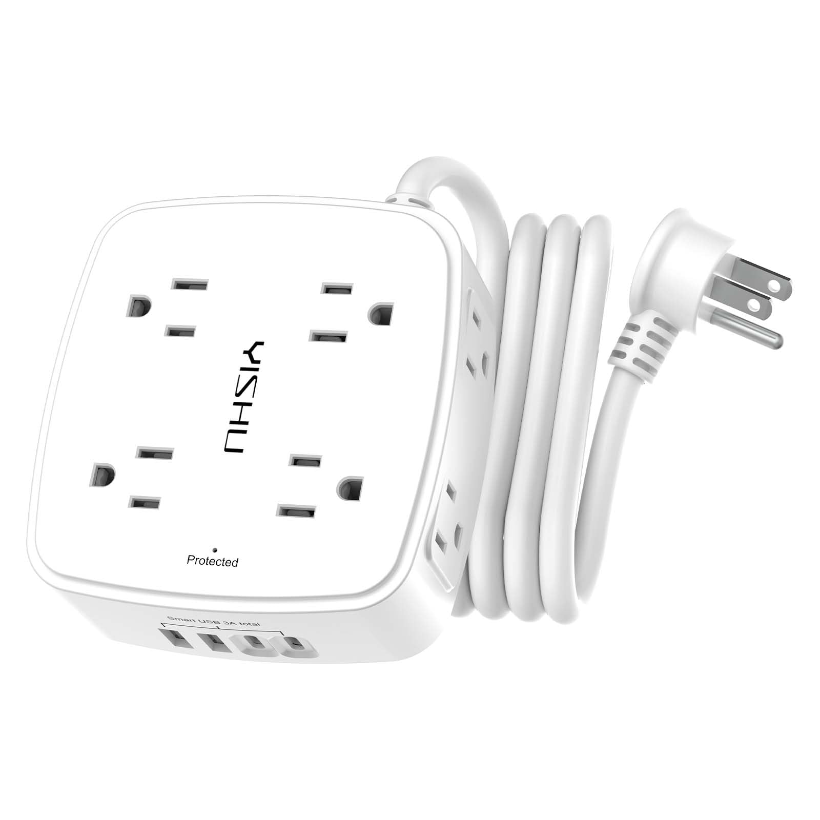 YISHU 6Ft Surge Protector Power Strip with 8 Widely Outlets & 4 USB Ports | 3 Si