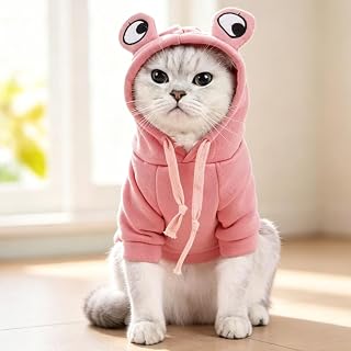 Dog Hoodie, Basic Sweater, Coat, Cute, Frog Shape, Warm, Jacket, Pet, Cold Protection, Clothing, Cat, Puppy, Small, Medium-Sized Dogs (Pink-M)