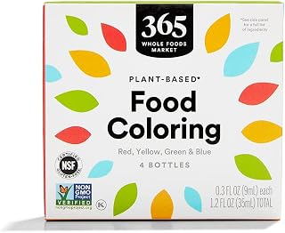 365 by Whole Foods Market, Plant-Based Food Coloring (Red, Yellow, Green & Blue Bottles), GLuten-Free, 0.3 Fl Oz Each, 1.2 Fl Oz Total