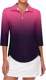 Tanst Sky Womens Golf Polo Shirts Zipper 3/4 Sleeve Moisture Wicking Tops UPF 50+ Workout Tennis Apparel