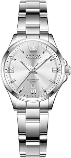 OLEVS Stainless Steel Watches for Women, Luxury Silver Watch for Women with Date Waterproof Analog Delicate Quartz White/Pink/Blue/Purple Dial