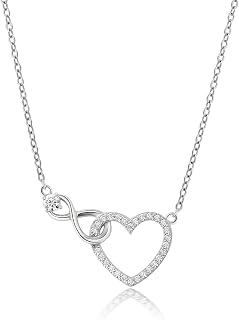 Infinity Heart Necklace for Women Silver Cubic Zirconia Diamond Gold Necklace Heart Charm Infinity Sign Necklace Friendship Promise Gift