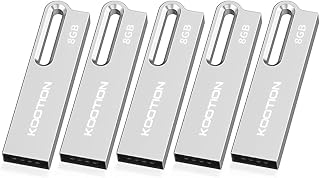 KOOTION Chiavetta USB 2.0 da 8 GB in metallo con portachiavi, confezione da 5, impermeabile, salto drive memory stick per computer/computer portatile, backup di archiviazione (argento)