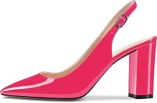 CASTAMERE Women's High Chunky Wide Heel Pointed Toe Slingback Pumps Slip-on Ankle Strap Dress Clear Sandals 8.5CM Heels