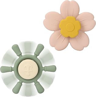 Socub Silicone Suction Cup Spinner Toy | Spinning Tops for Kids 1-3 | Airplane Car Travel Table Highchair & Window Toys for 1 2 Year Old | Toddler Sensory Bath Toys for Babies 12-18 Months(Sage/Blush)