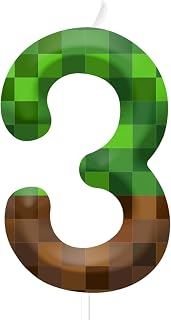 Number 3 Pixel Birthday Candles & Cake Topper - Pixel Style Number Candles Birthday Cake Decorations for Boys Girls Party Supplies, Green Cartoon Game Theme Candle