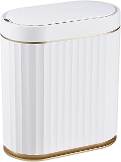 ELPHECO Bathroom Trash Can with Lid, 2 Gallon, Motion Sensor, White Gold | Automatic Garbage Can, IPX5 Waterproof Plastic Wastebasket, Trash Bin for Bathroom, Bedroom, Kitchen and Office
