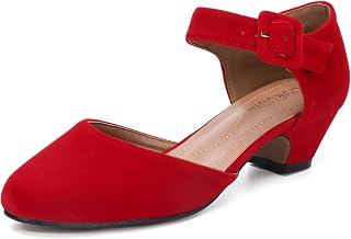 LIURUIJIA Women's Closed Toe Low Chunky Heel Pumps Ankle Strap Dress Shoes for Work Wedding Party Dance