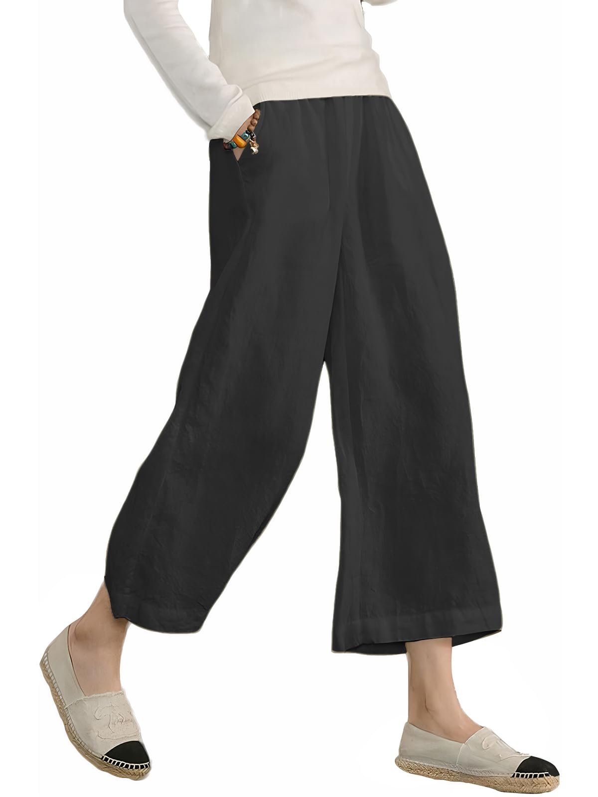 ECUPPER Womens Plus Size Capri Trousers Cotton Loose Casual Cropped Pants