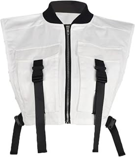 Womens Cropped Cargo Vest Sleeveless Zip Up Bubble Streetwear