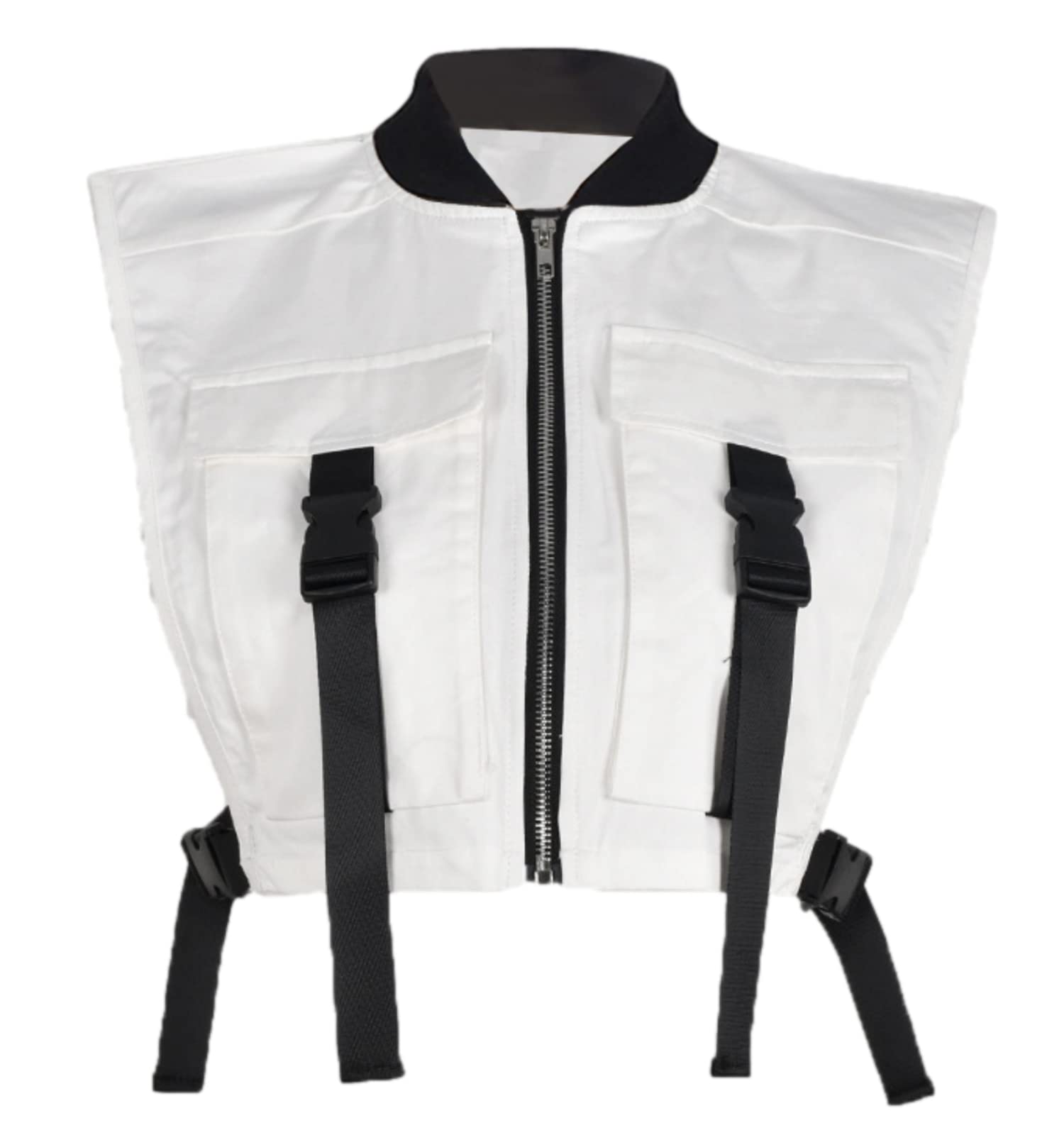 Womens Cropped Cargo Vest Sleeveless Zip Up Bubble Streetwear
