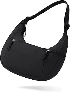 VASCHY Crossbody Crescent Bag for Women, Casual Lightweight Nylon Large Slouchy Hobo Bags Purses for Travel/Gym/Work/College