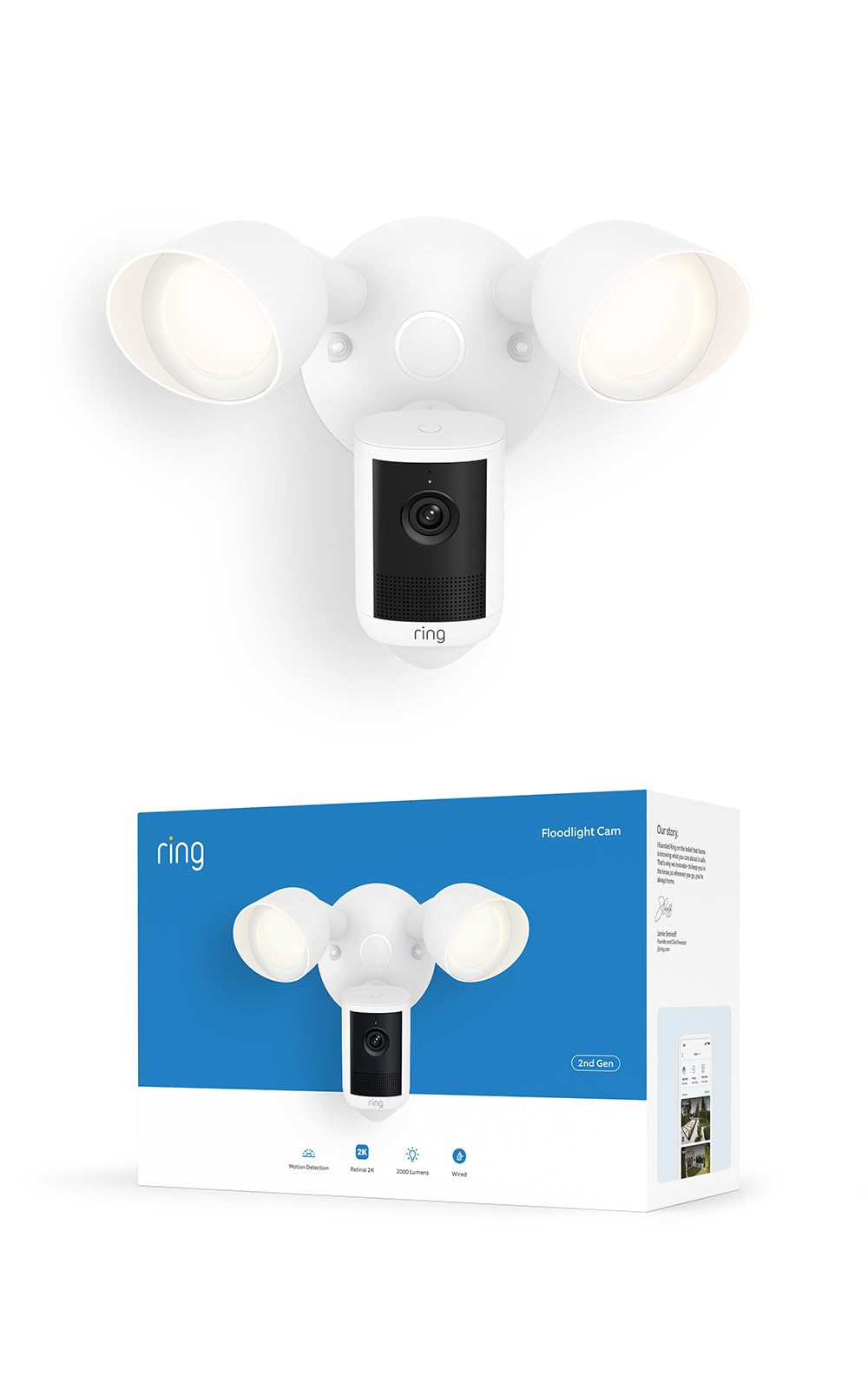 Ring Floodlight Cam 2K (newest model), Wired, Home or business security, Wide-An