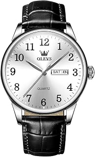 OLEVS Classic Watches for Men, Brown Leather Watch, Casual Analog Watch for Men, Black Leather Watch for Men, Waterproof Quartz Watch, Large Dial, Watches