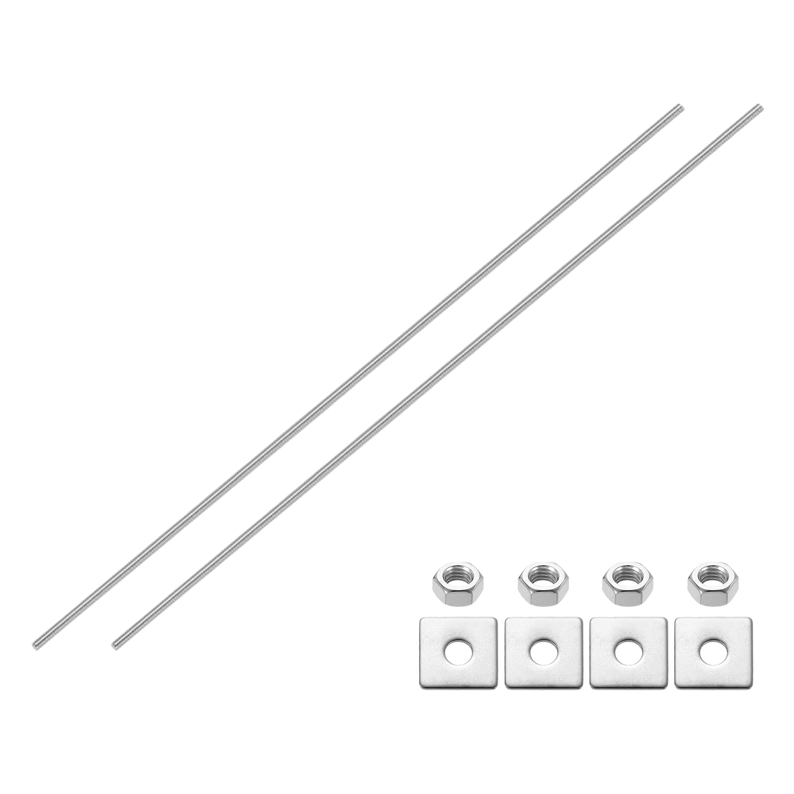 sourcing map 2Pcs Fully Threaded Rod, M8 x 500mm 304 Stainless Steel Silver | Fu