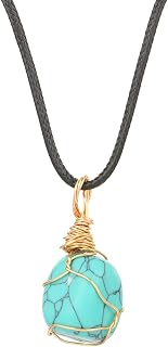 Wire Wrapped Crystal Pendant Necklace with PU Leather Dainty Crystals Necklaces Raw Necklace Colorful Gemstone Charm Stone Jewelry for Women Men
