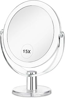 CLSEVXY Vanity Makeup Mirror with Stand, 1X/15X Magnification Double Sided 360 Degree Swivel, Portable Table Desk Counter top Magnifying Mirror, Tabletop Mirror for Bedroom or Dorm Room, 6.25 Inch