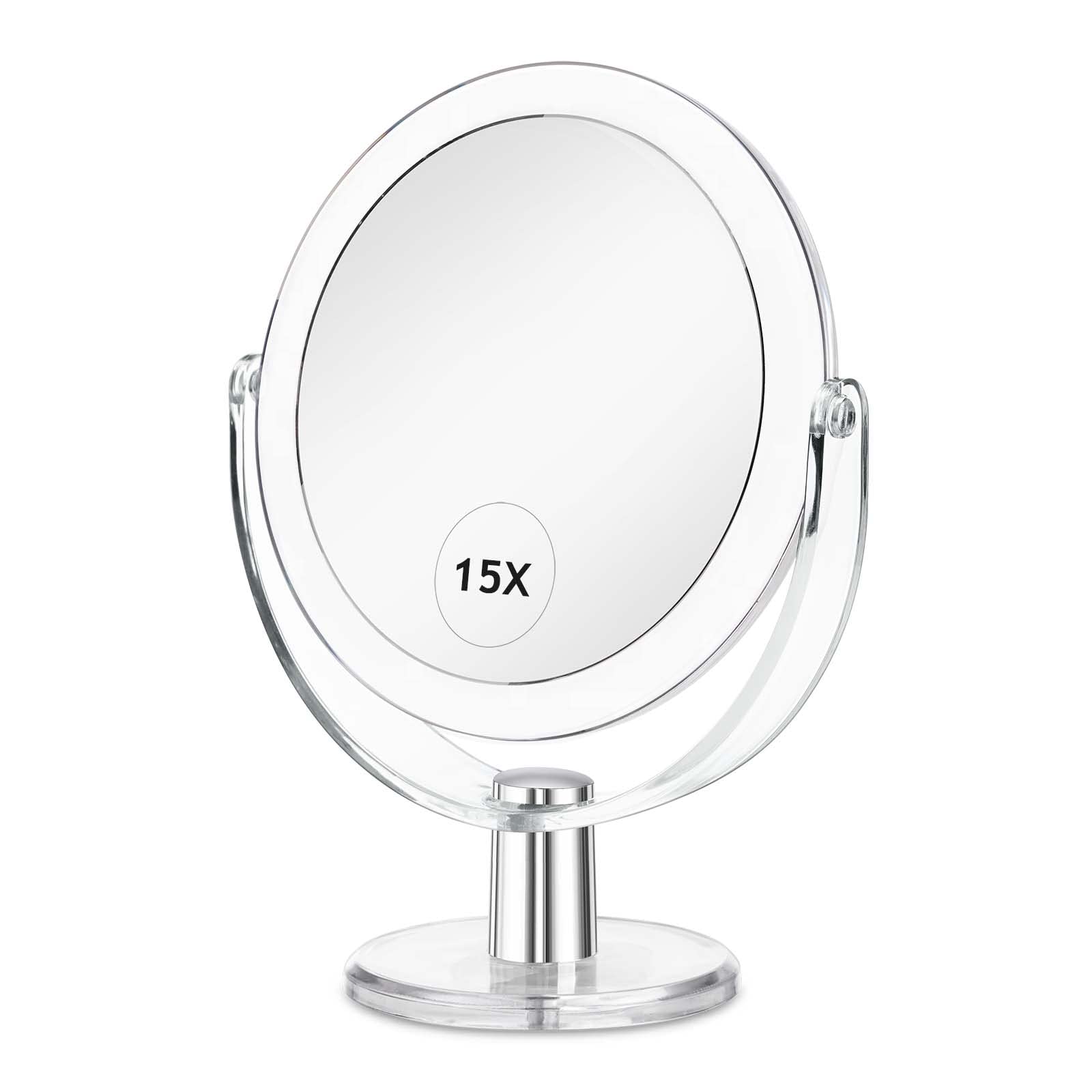 CLSEVXY Vanity Makeup Mirror with Stand, 1X/15X Magnification Double Sided 360 D