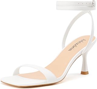 Adrizzlein Kitten Heels for Women Strappy Heels Square Open Toe Lace up Heeled Sandals Ankle Wrap Strap Pumps Dress Party Shoes