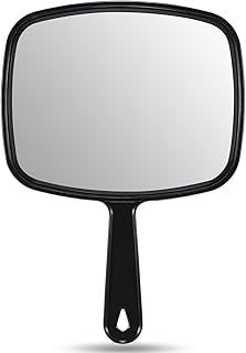 OMIRO 9.3" L x 6.6" W Hand Mirror, Square Black Handheld Mirror with Handle | Salon Mirror Hand Held, Hangable, Travel Mirror for Men Women, Distortion-Free Reflection, for Shaving and Makeup