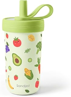 SANDJEST Kids Stainless Steel Tumbler with Silicone Straw 14oz, Fruit Insulated Drinking Cup for Children, Girls, Boys for Back To School, Birthday
