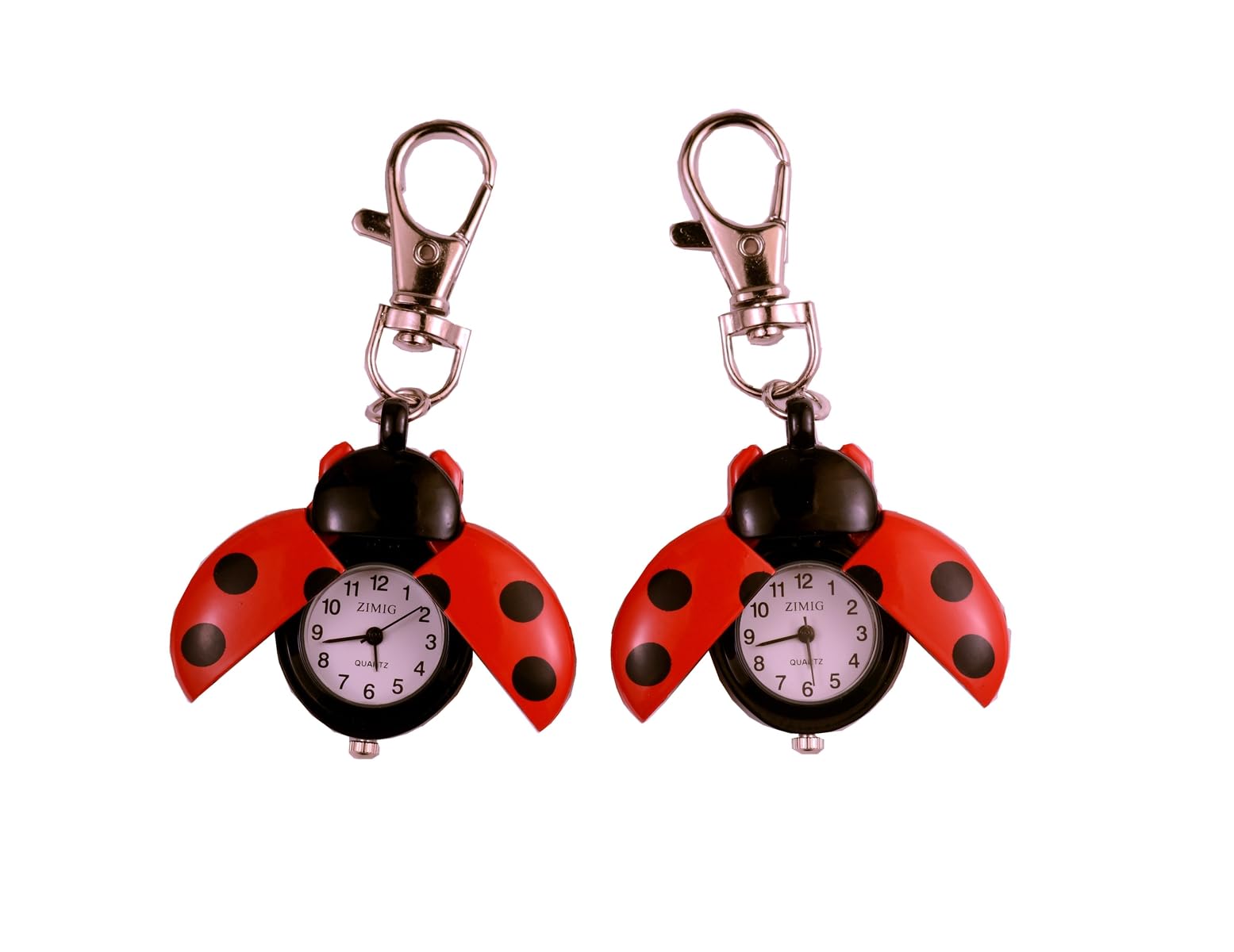 ZIMIG 2 PCS Novelty Ladybug Animal Keychain Watch Key Buckle Clip on Pocket Watc