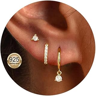 14K Gold Stud Hoop Earrings Set for Women Earrings Stacks Dainty Small Hoop Earring-s Sets For Multiple Piercing Hypoallergenic Dangle Cartilage Huggie Hoop Earring-s Gold Jewelry for Women Gifts