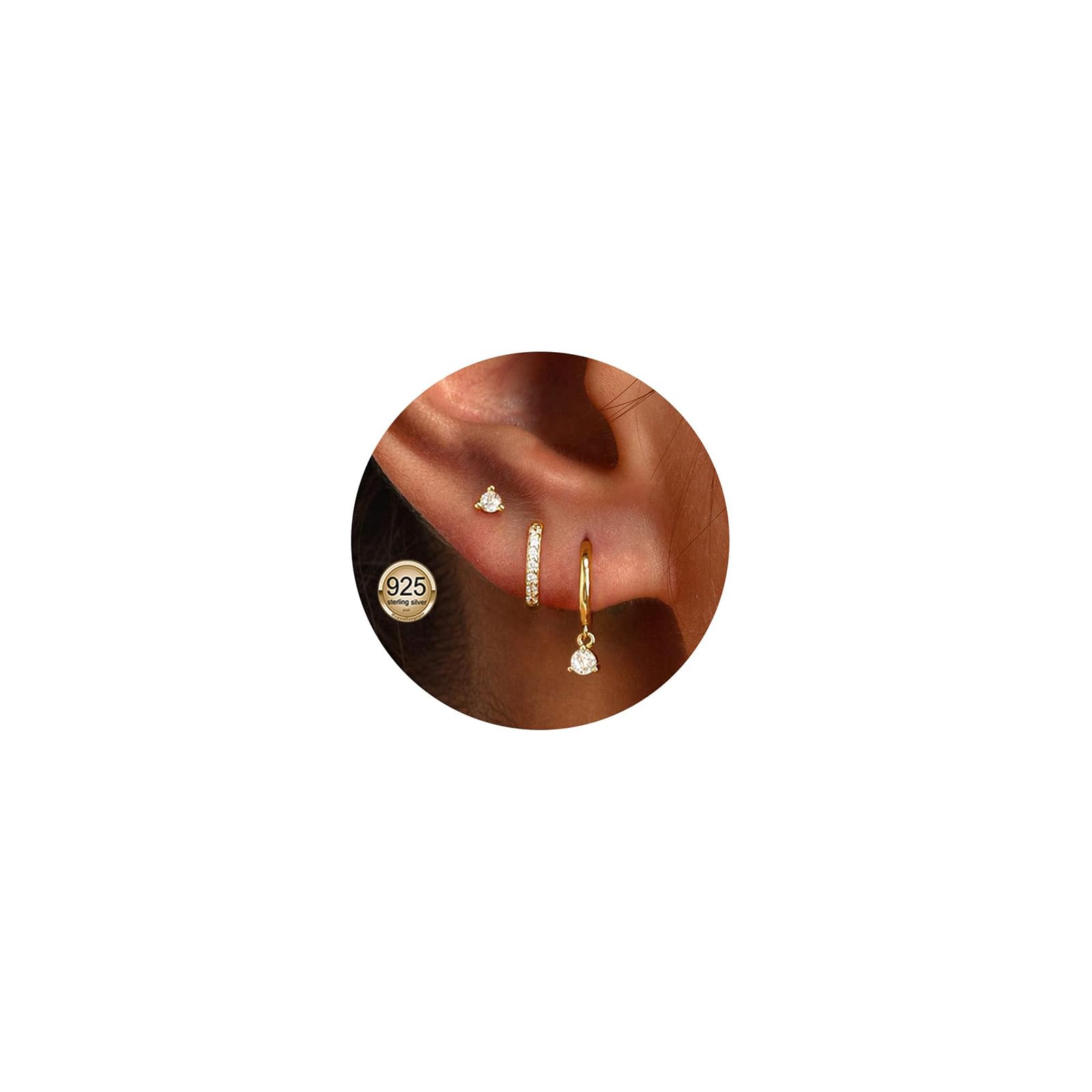 14K Gold Stud Hoop Earrings Set for Women Earrings Stacks Dainty Small Hoop Earr