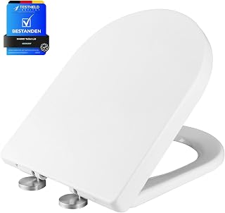 Ibergrif M41001 Toilet Seat D Shaped Soft Close Quick Release White | D Shape Loo Seat with Top Fix Hinges, Easy Clean Design, Fits Toilets 40.5-46.5cm Length, Hole Spacing 10-22cm