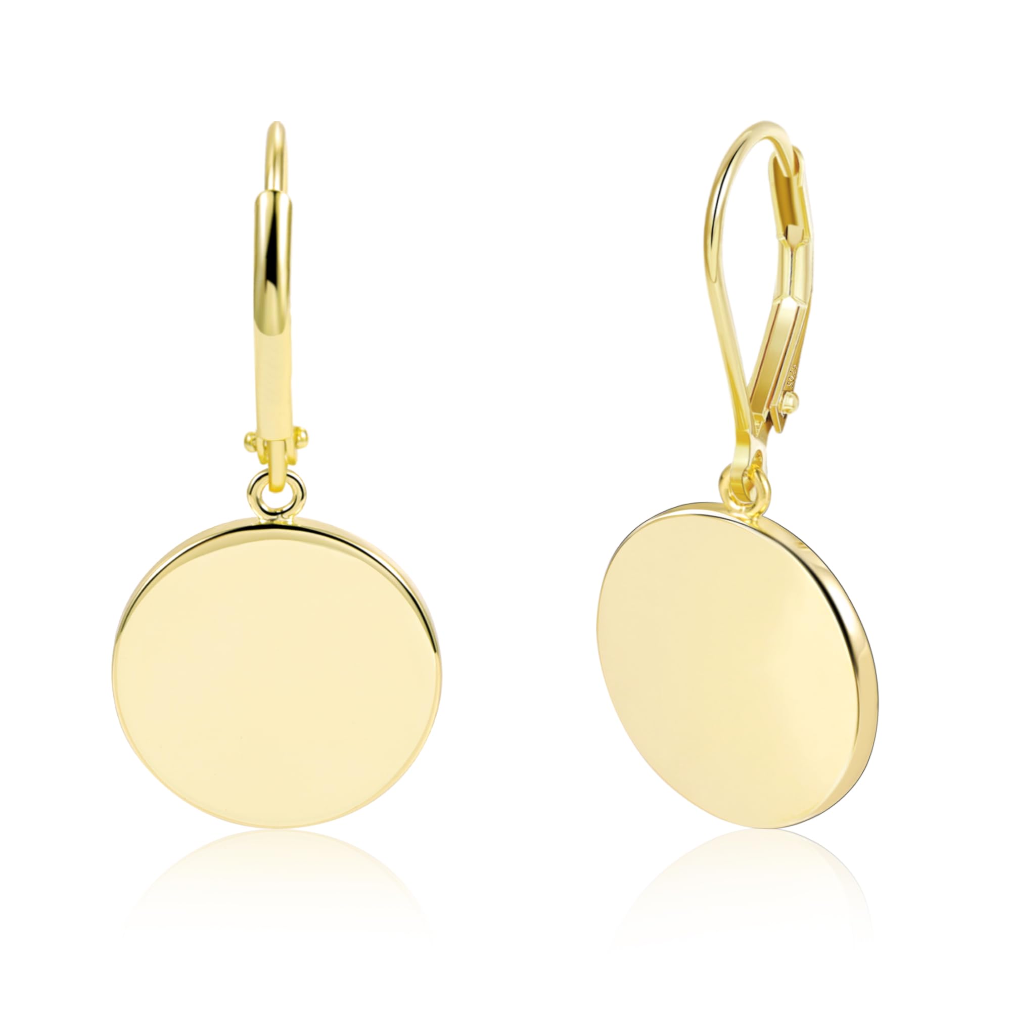 14K Gold 925 Sterling Silver Dangle Earrings for Women, Lightweight Circle Disc 
