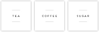 Set of 3 Tea, Coffee & Sugar Labels, White Square Labels for your Own Canisters, Jars, Waterproof, Minimalist Stickers for Home Organisation