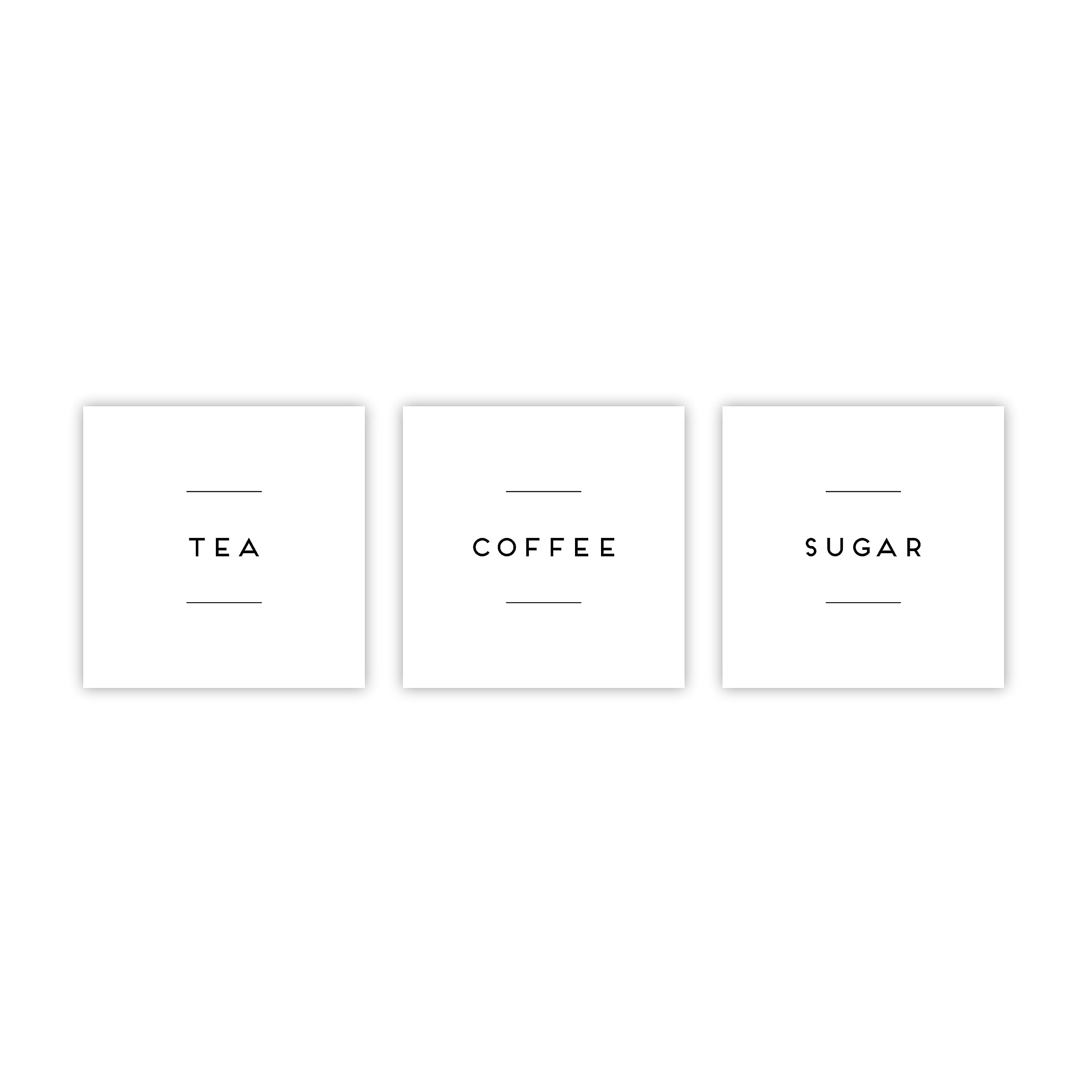 Set of 3 Tea, Coffee & Sugar Labels, White Square Labels for your Own Canisters,