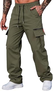 Loose Cargo Pants Men Zipper Pockets Straight Leg Casual Work Pants for Outdoor Activities Daily Wear