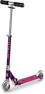 Micro, Micro Sprite LED, 2-Wheel Foldable Aluminum Kids Scooter | Compact & Foldable, Lightweight, Adjustable Foldable T-Bar, Motion-Activated LED PU Wheels, Rear Brake, Swiss-Engineered