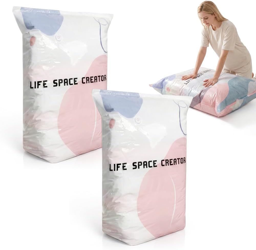 No-Pump Vacuum Storage Bags, Press & Seal Space-Saving Compression Bags for Clot