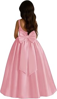 Satin Flower Girl Dress with Big Bow Elegant Sleeveless A-Line Ball Gowns Formal Communion Wedding Party Dresses