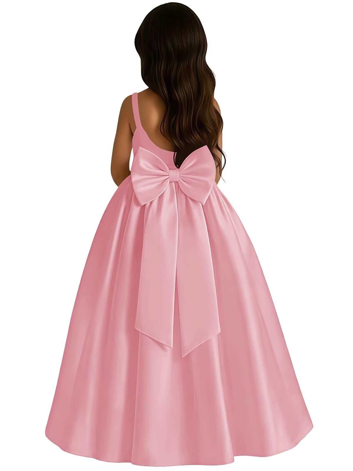 Satin Flower Girl Dress with Big Bow Elegant Sleeveless A-Line Ball Gowns Formal