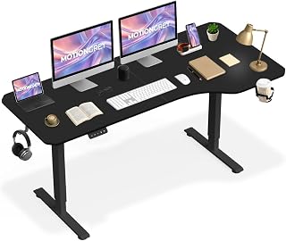 MotionGrey - 63 x 24 Inch Electric Motor Height Adjustable Standing Desk, Office Ergonomic Stand Up Desk, Adjustable Computer Sit Stand Desk Stand - Black Frame Single Motor with Right Side Table Top
