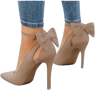PiePieBuy Women's Pointed Toe High Heels Ankle Strap D'Orsay Pumps Shoes Bow Wedding Bowtie Back Dress Sandals