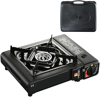 Black Portable Camping Stove with Carry Case,Camping Stove Automatic Ignition System,Outdoor Grill Plate Compact Outdoor Cooker Butane Gas,BBQ Cooker Caravan Outdoor